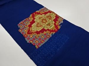 手織り紬変わり四角に菱・花々模様織出し名古屋帯